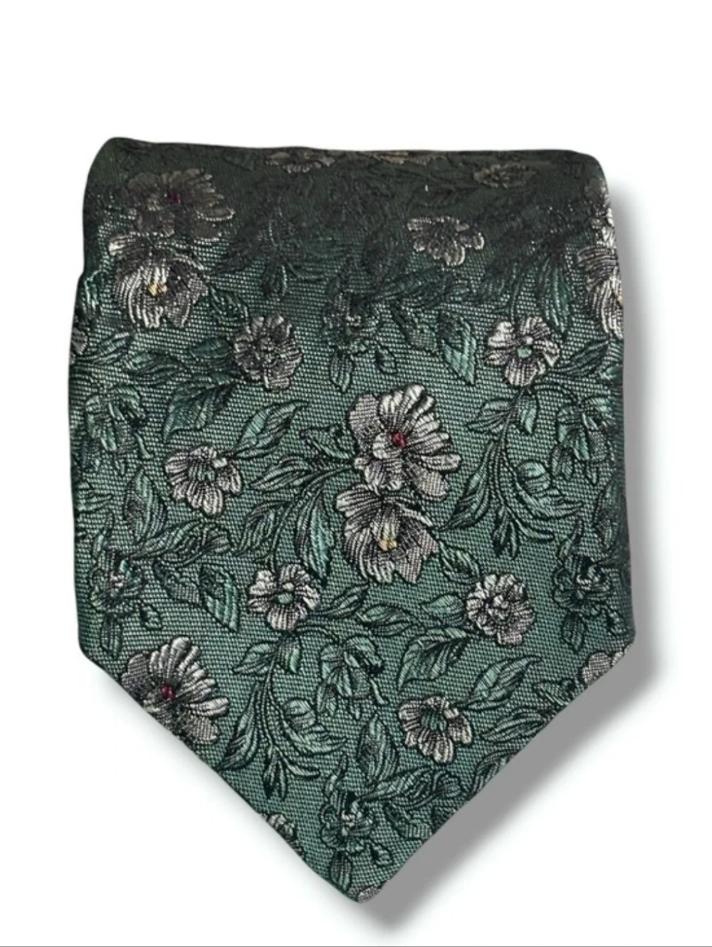 GIVENCHY Green Floral Woven Silk Tie VINTAGE